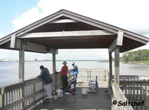 shade structure at end of blue cypress park pier