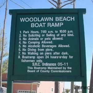 sign at woodlawn beach boat ramp santa rosa county fl