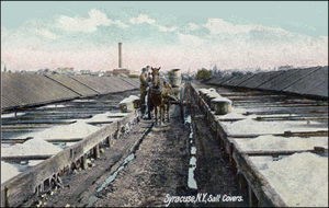 Salt bins and covers in Syracuse New York in 1900