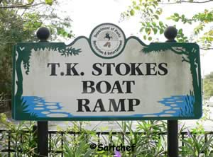 T K stokes boat ramp entrance sign