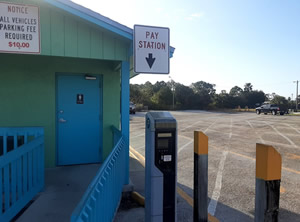 parking fee kiosk at hernando beach public boat ramp parking lot