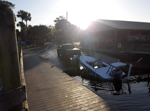 Launching boat at Nicks Park public boat ramp in Port Richey, Florida launching boat at public ramp at nicks park in port richey