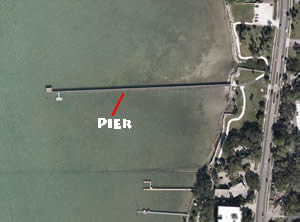 aerial of josiah cephas weaver park fishing pier