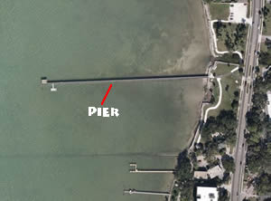 aerial of josiah cephas weaver park fishing pier