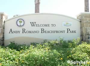 entrance sign to andy romano beachfront park ormaond beach fl