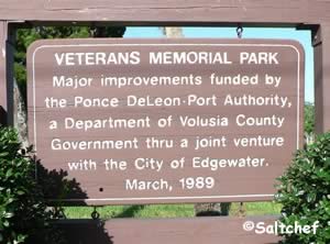 sign at veterans memorial park edgewater fl