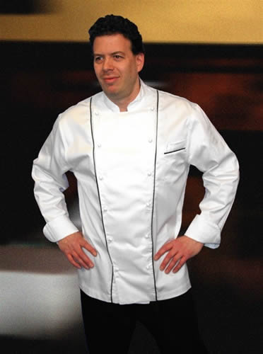 Executive Chef Coat with Cloth-Covered Buttons and Piping