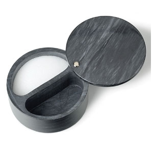 black marble salt box with two holders